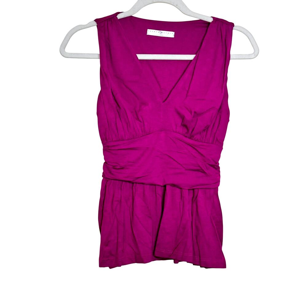 Susana Monaco Gathered Deep V Top - Magenta NWT Size Small